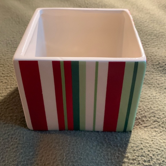 Jackson and Perkins striped holiday plant pot.  Approximately 3 3/4” x 3 1/4” - Picture 1 of 6